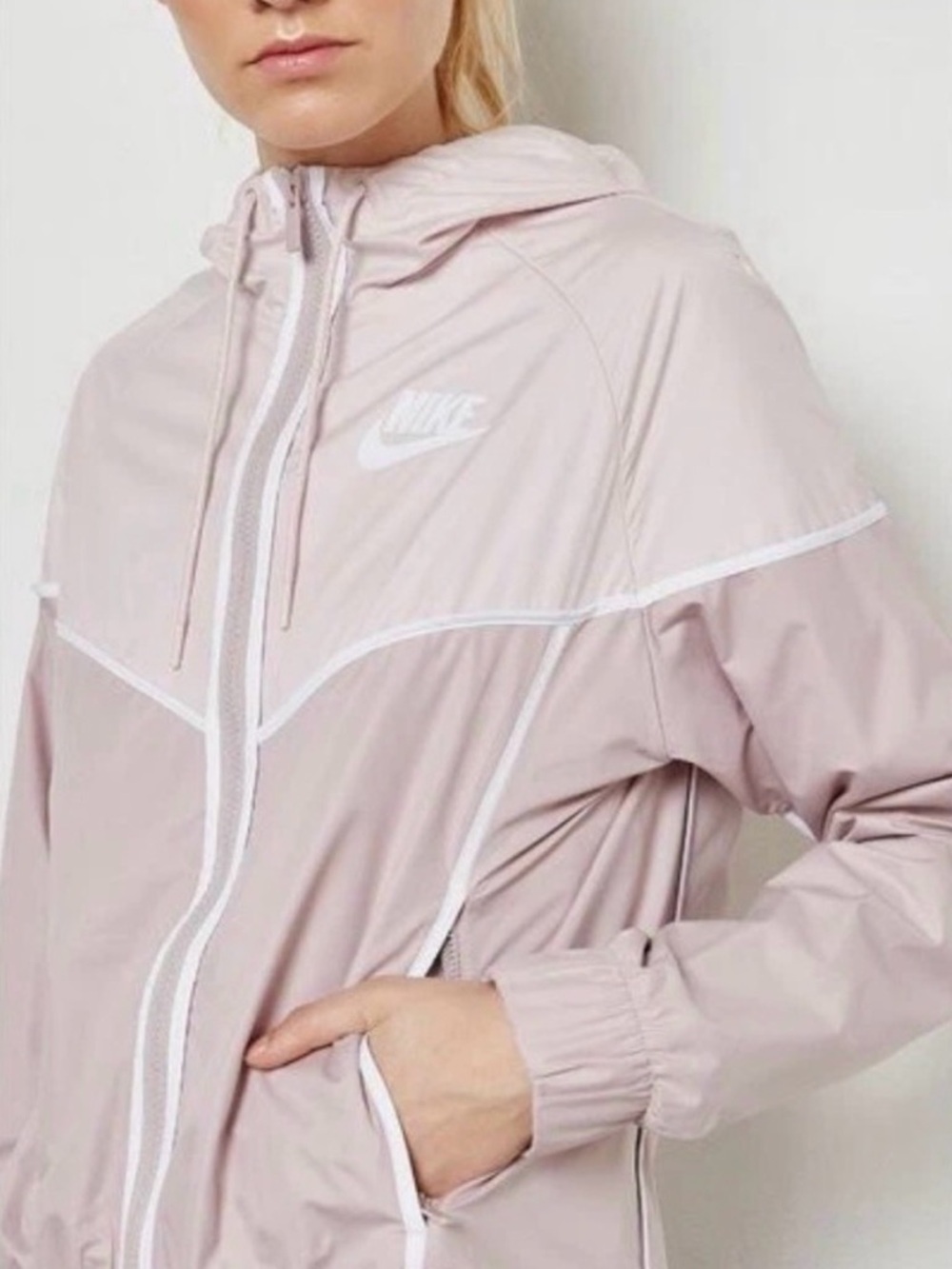 Nike Pink (Blush) Hooded Windbreaker with White Trim (Size S)